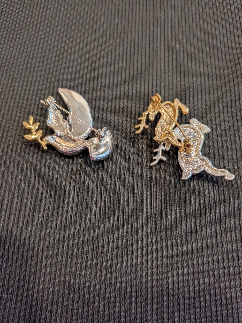 B#4: Rhinestone Dove and Reindeer Brooch Set - Silver and Gold Accents - Picture 2 of 2